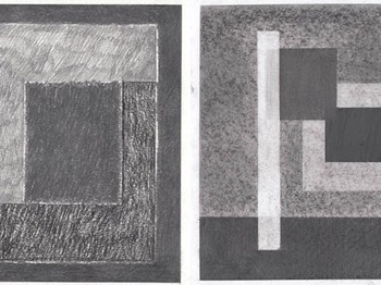 Composizione di quadrati e rettangoli (dittico), 2022, grafite su carta, 21x59 cm